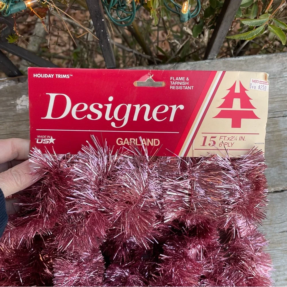 Vintage 1995 pink metallic tinsel garland nwt 15 foot holiday decor